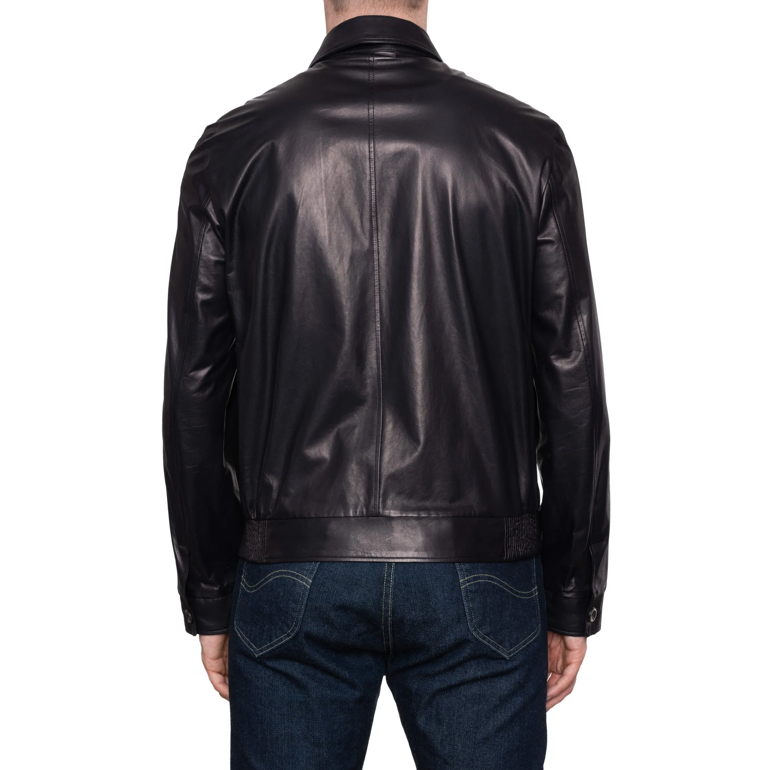 CESARE ATTOLINI Black Lambskin Leather A1 Aviator Flight Jacket 50 NEW US 40 M