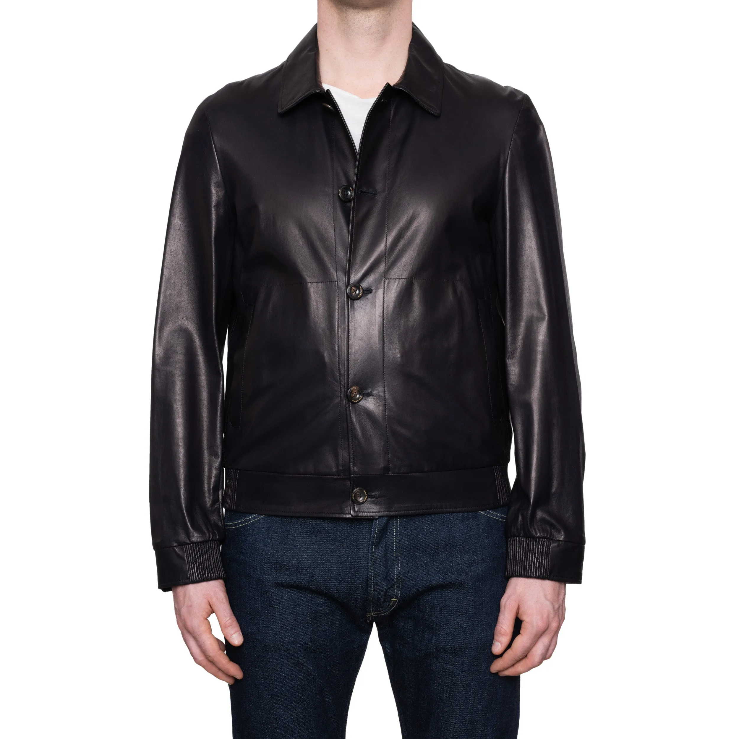 CESARE ATTOLINI Black Lambskin Leather A1 Aviator Flight Jacket 50 NEW US 40 M