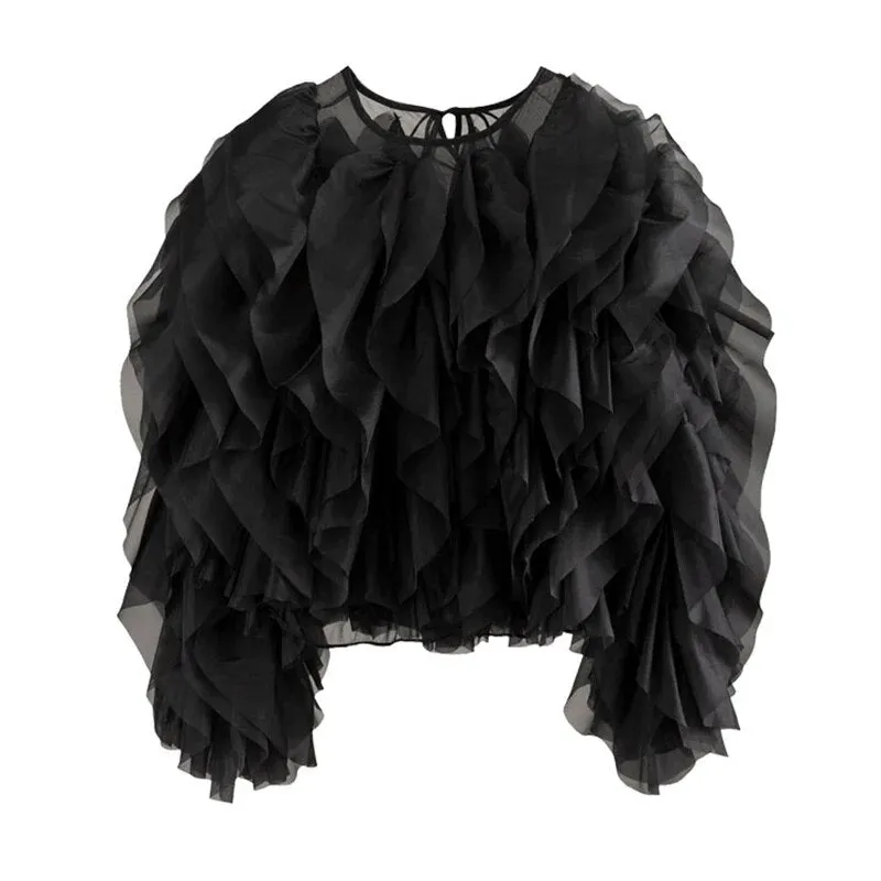 Chic Fluffy Black Blouse