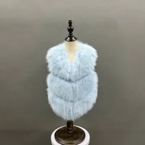 Childrens Baby Blue Premium Faux Fur Short Gilet