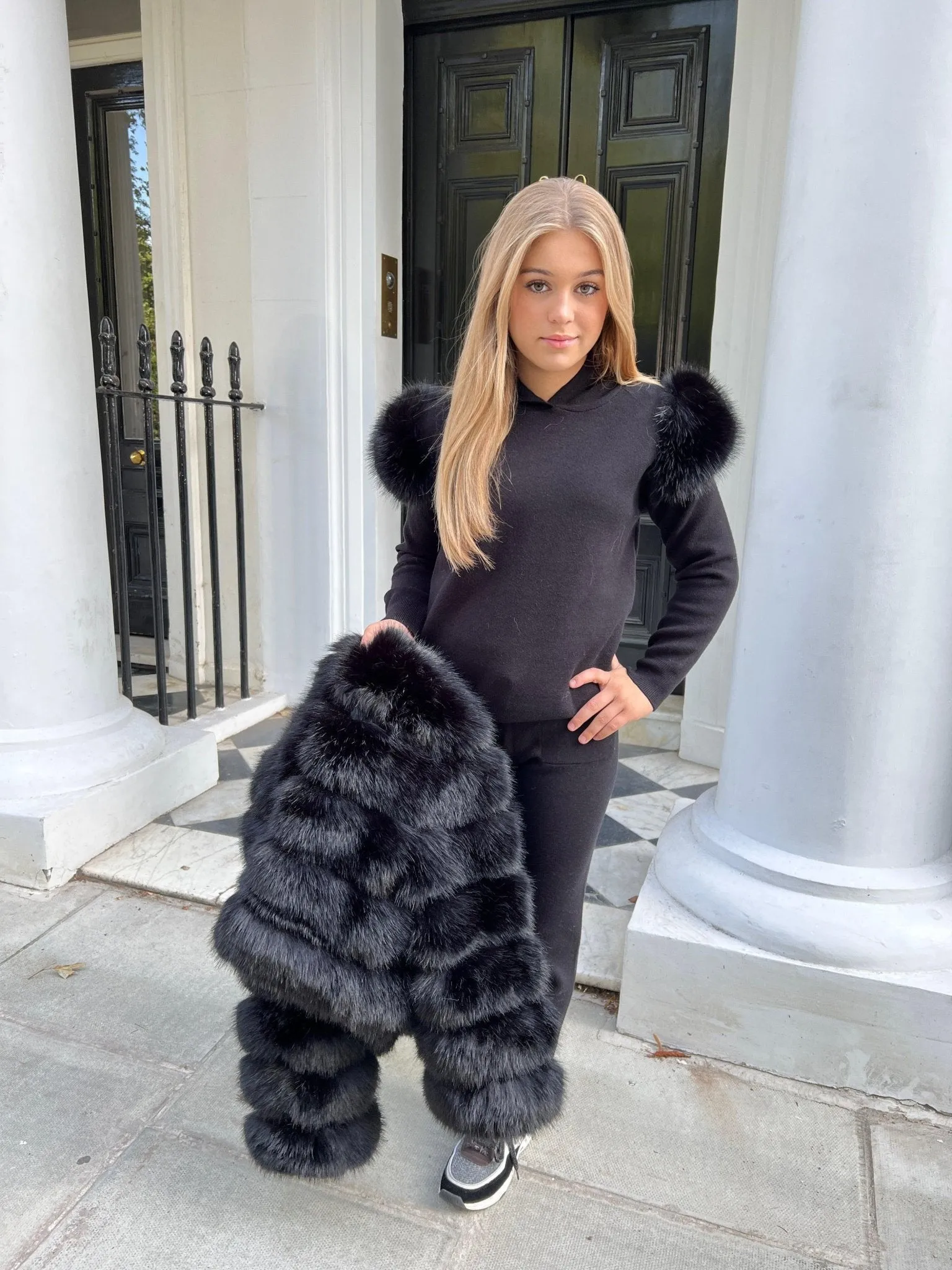 Childrens Black Premium Faux Fur Tracksuit