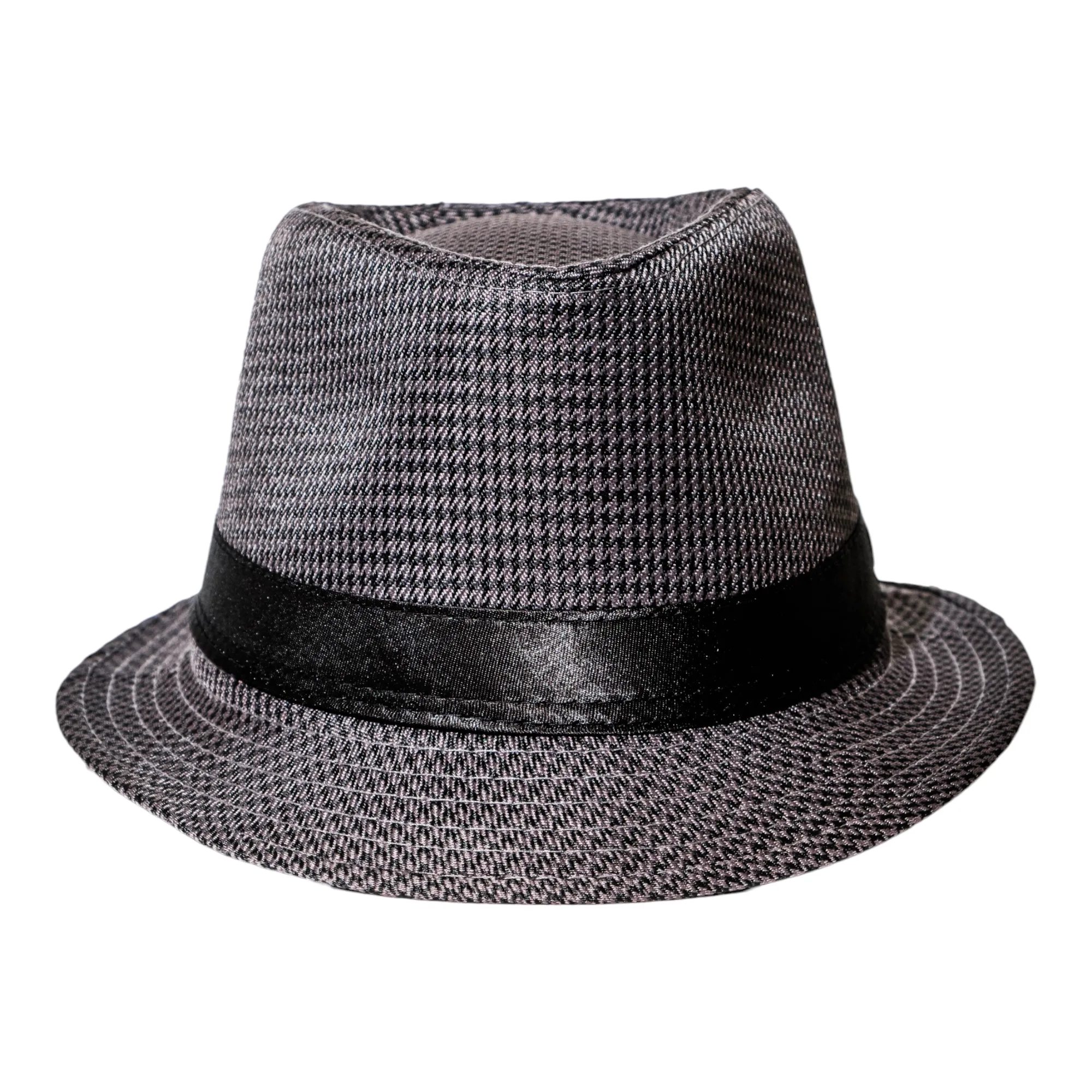 Chokore Fedora Hat in Houndstooth Pattern (Dark Grey)