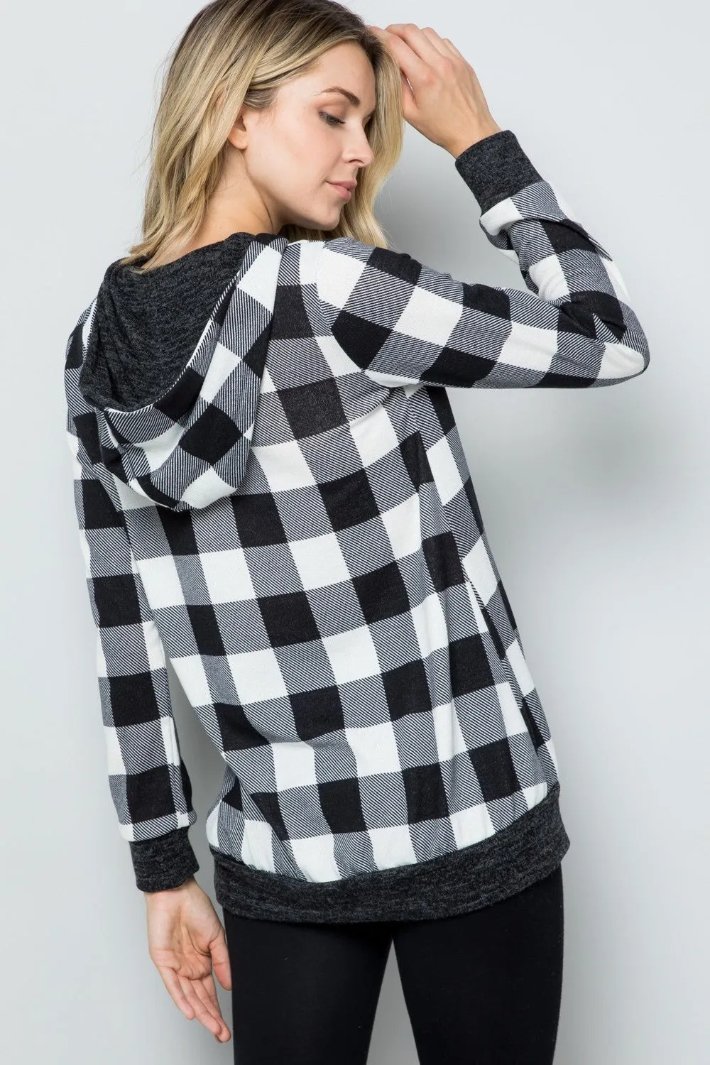 Contrast Plaid Long Sleeve Hoodie