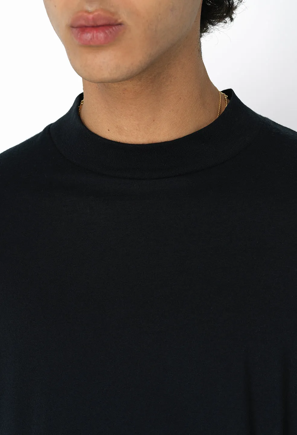 Cotton Cashmere Mock Neck / Black