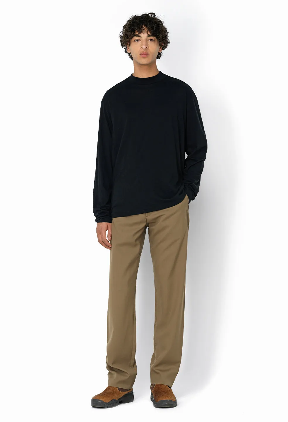 Cotton Cashmere Mock Neck / Black