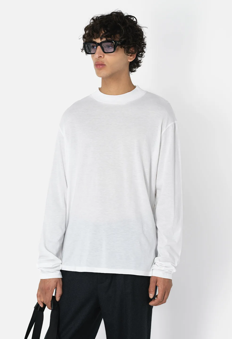 Cotton Cashmere Mock Neck / White