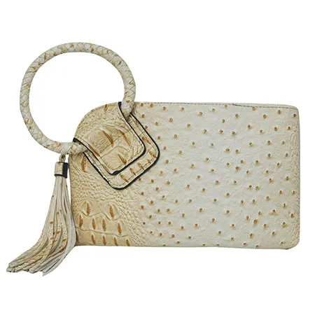 Cream NGIL Textured Fashion Faux Leather Mini Purse With Fringe Tassel