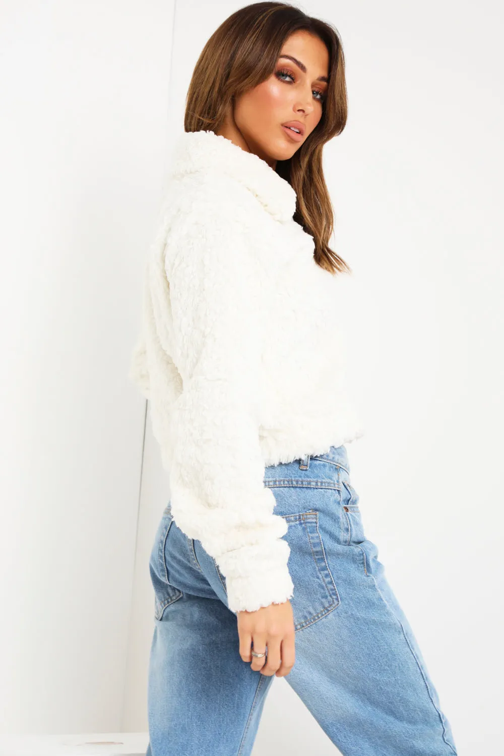 Cream Teddy Faux Fur Zip Up Jacket