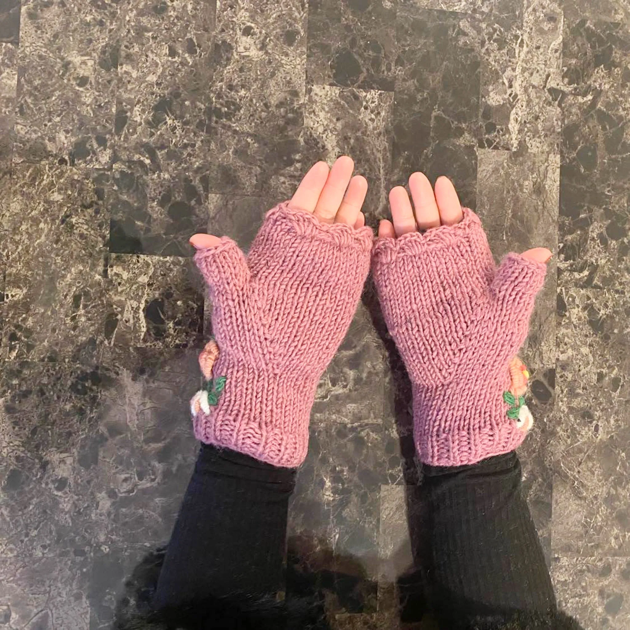 Crocheted Adult Fingerless Fleece Lined Gloves/Hand Warmers