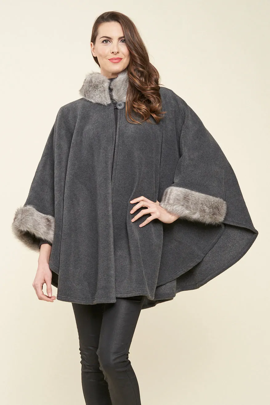 Desmona Faux Fur Trim Fleece Cape