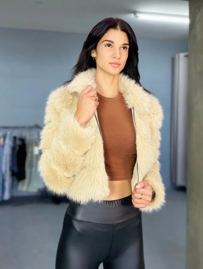 ESPRESSO FAUX FUR CROP JACKET