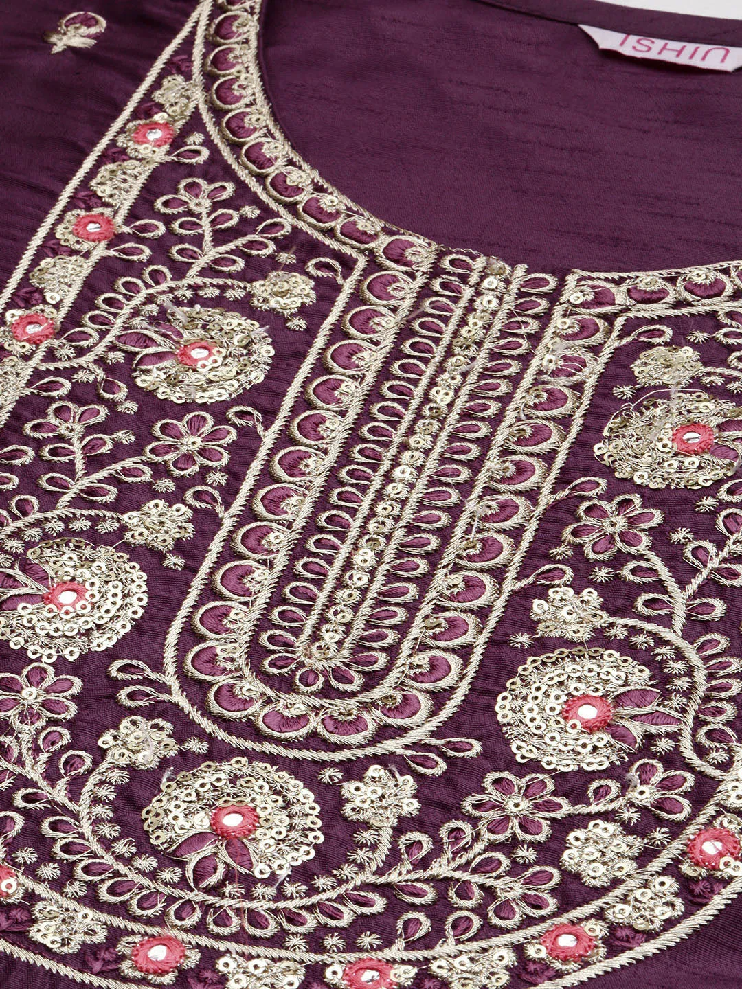 Ethnic Motifs Embroidered Straight Kurta & Trousers With Dupatta