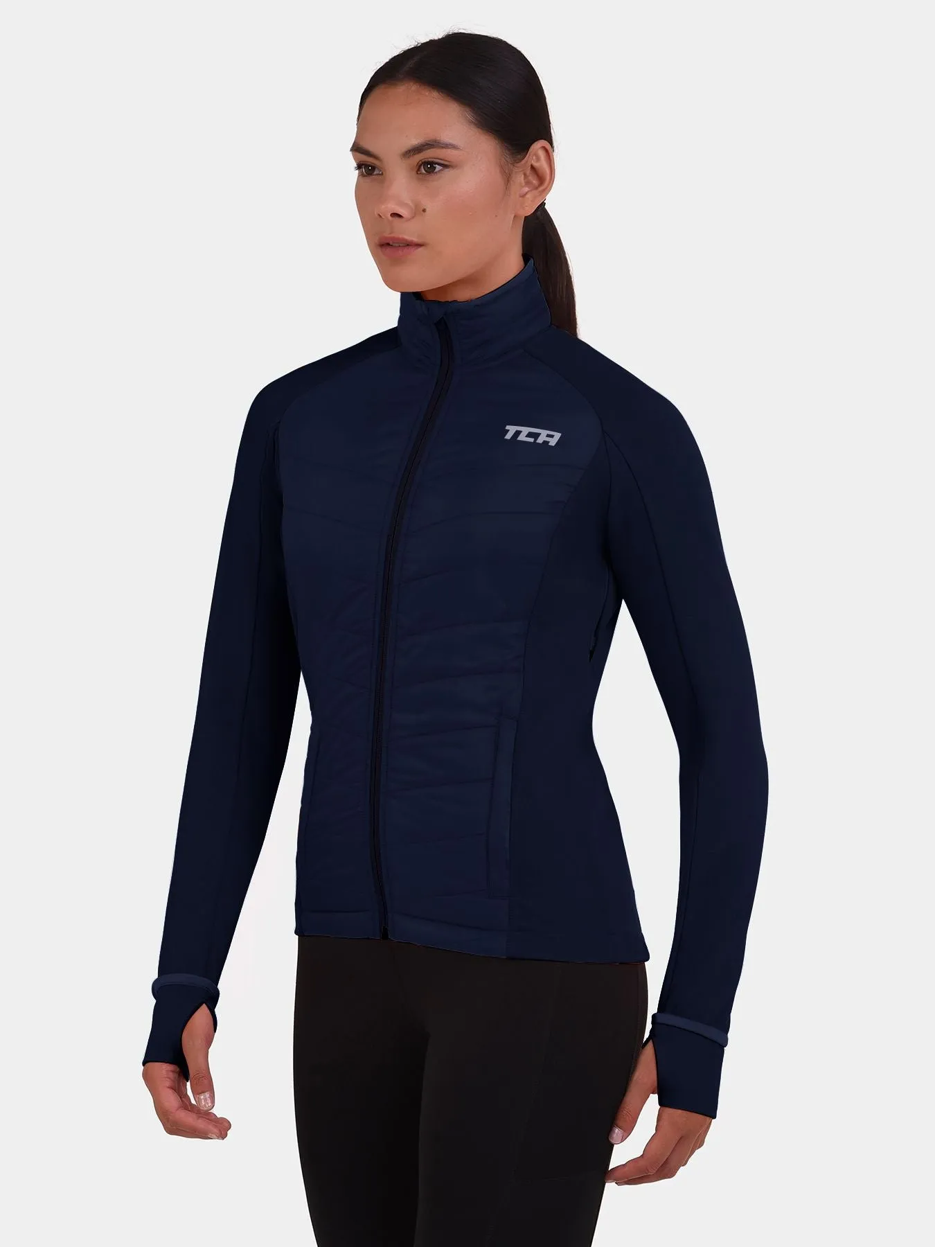 Excel Running Padded Packable Hooded Jacket For Women With Thumbholes, Underarm Ventilation Zips, Zip Pockets & Reflective Strips