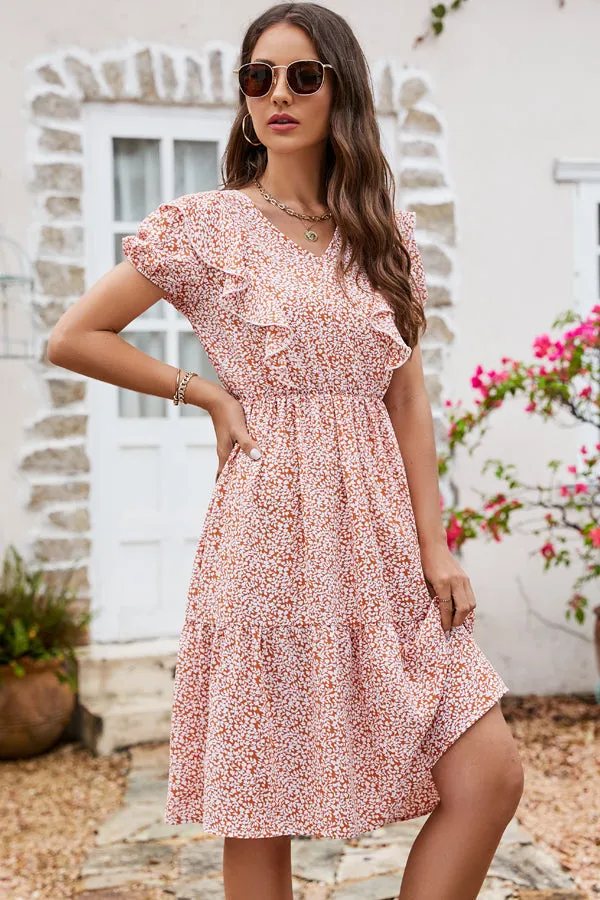 Fashion Printed Ruched Trendy Short Sleeve Dress