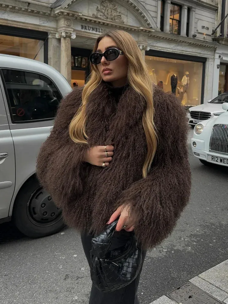 Fashionkova 2024 Winter New Fashion Solid Fluffy Fur Coat Women High Street Luxury Lapel Collar Faux Fur Jacket Female Casual Overcoats