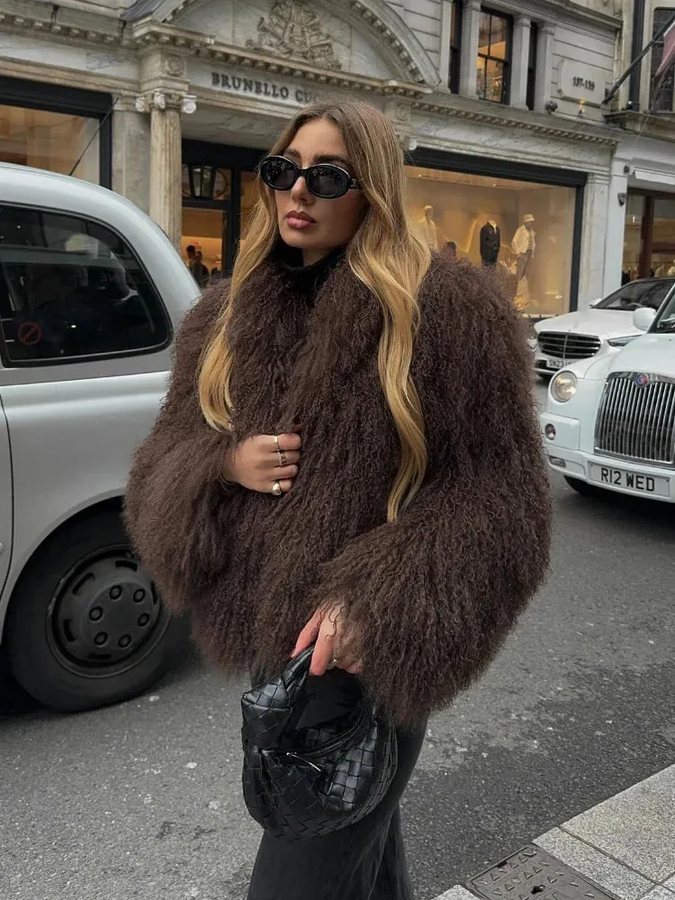 Fashionkova 2024 Winter New Fashion Solid Fluffy Fur Coat Women High Street Luxury Lapel Collar Faux Fur Jacket Female Casual Overcoats