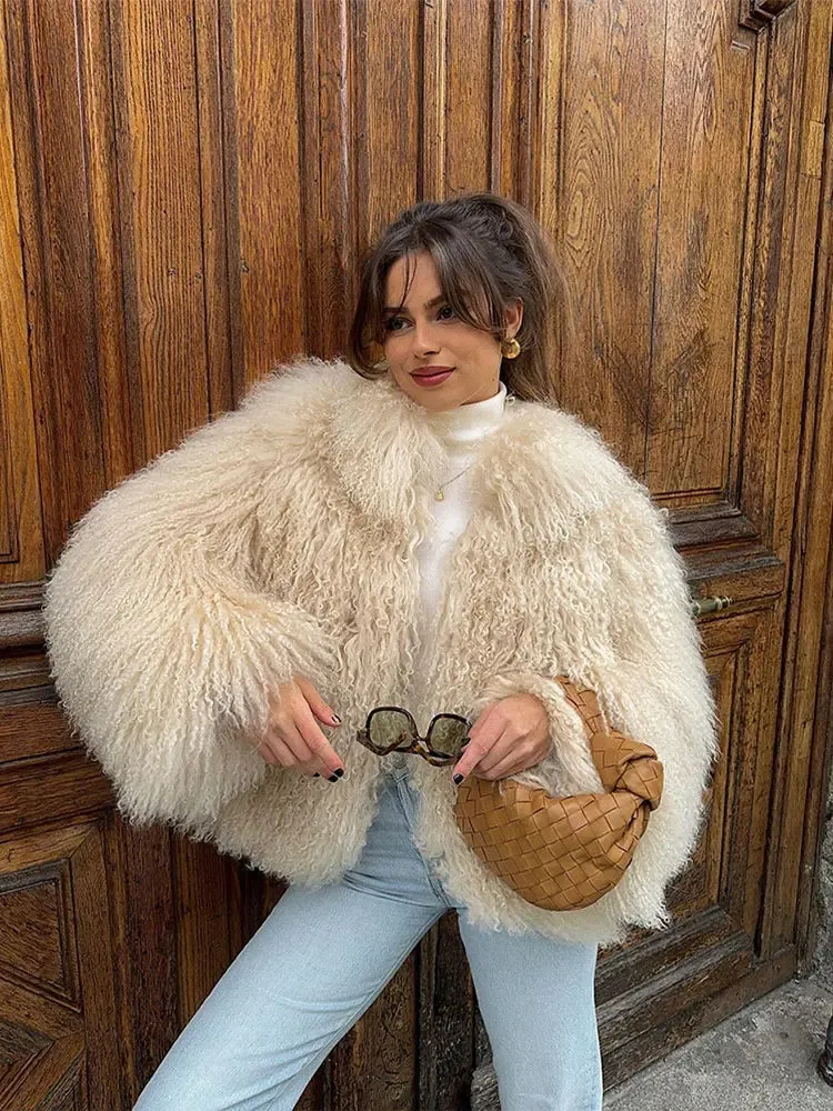 Fashionkova 2024 Winter New Fashion Solid Fluffy Fur Coat Women High Street Luxury Lapel Collar Faux Fur Jacket Female Casual Overcoats