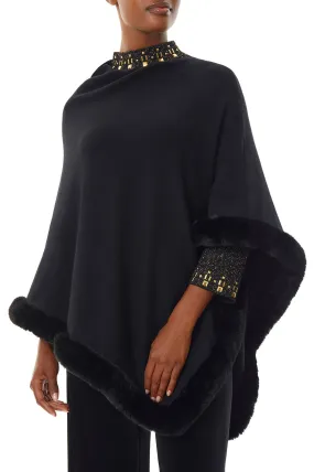 Faux Fur Trim Knit Cape