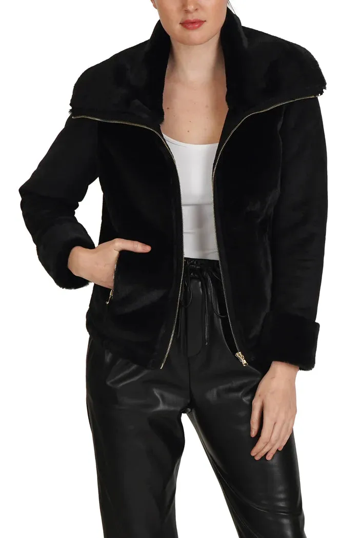 Faux Fur Zip Jacket | Black