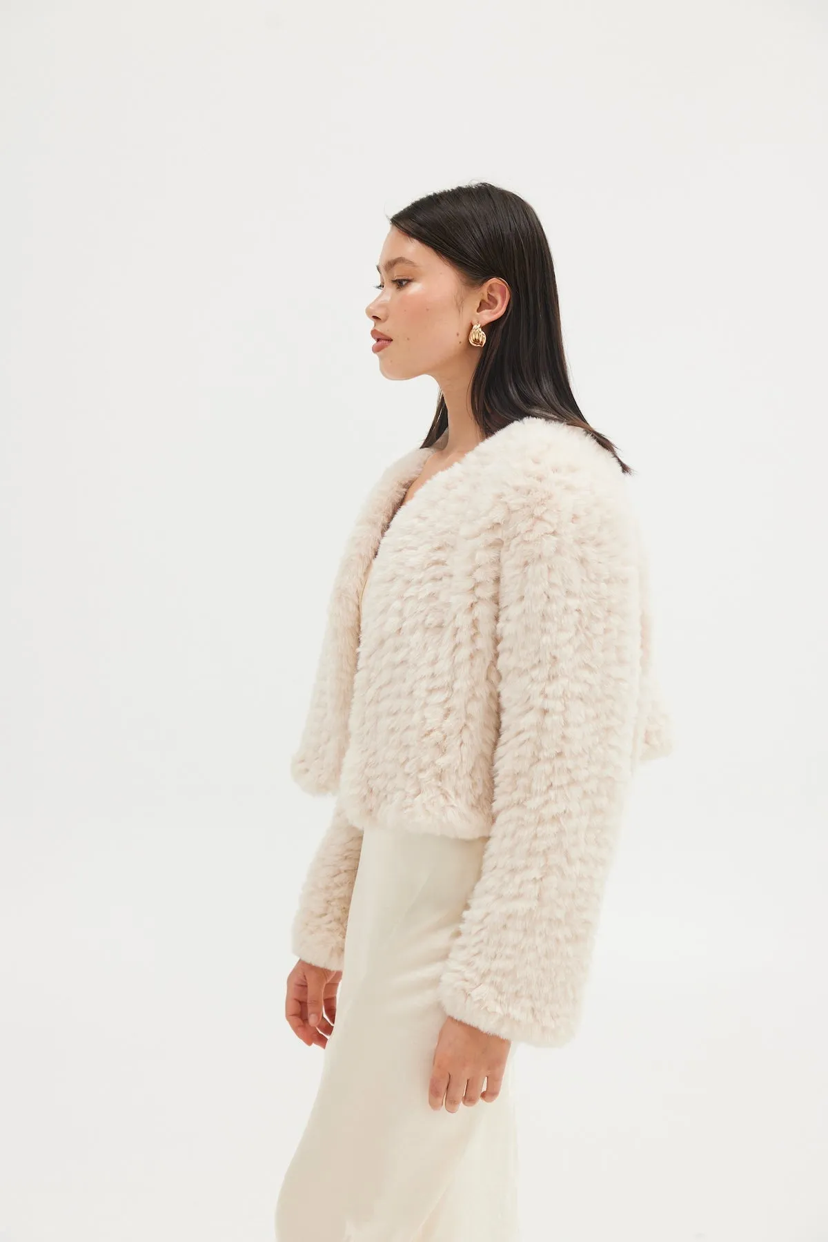 Faux Lola Crop Jacket - Oatmeal