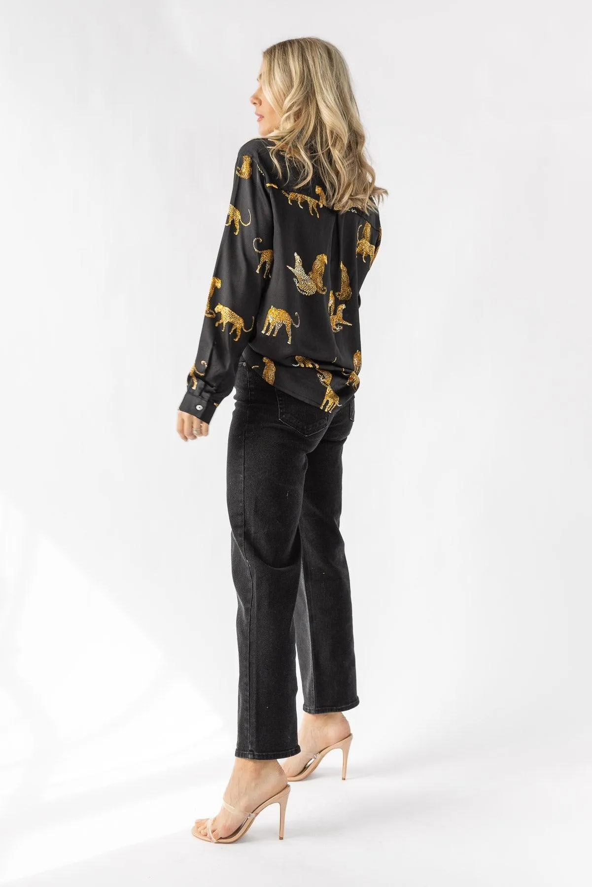 Feline Flair Black Button Up Top - Final Sale