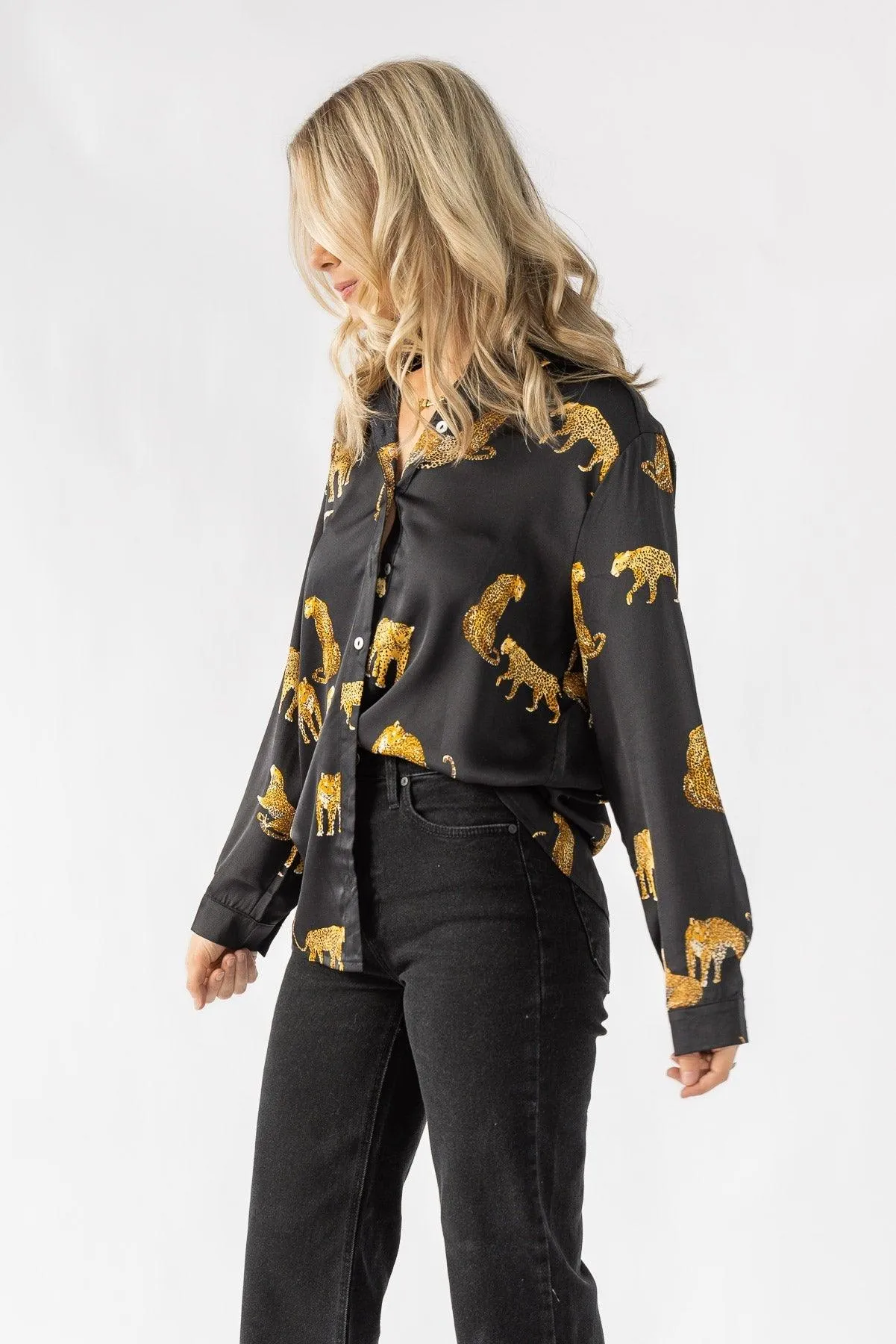 Feline Flair Black Button Up Top - Final Sale