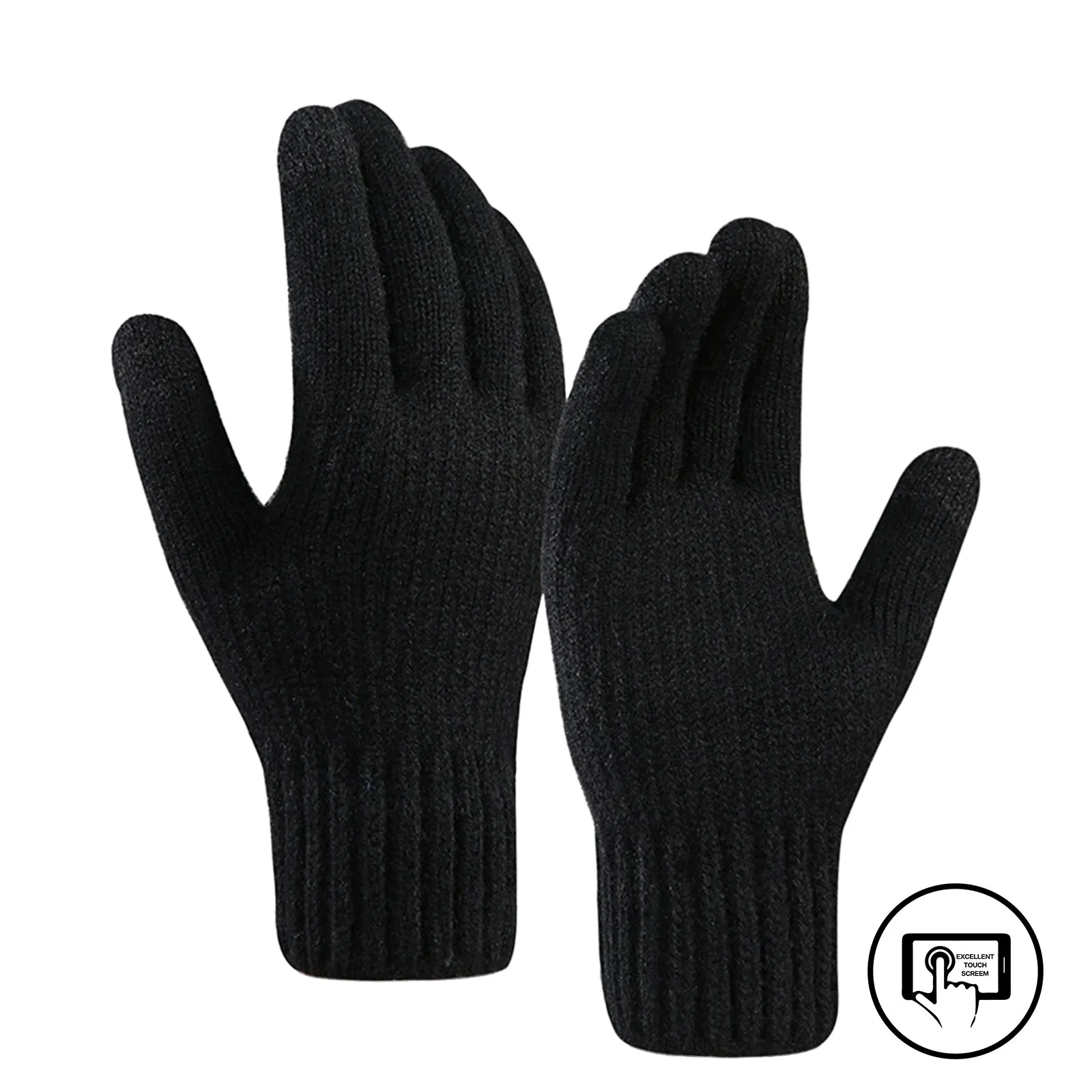 FLEECE THICKEN COLD-PROOF TOUCH SCREEN KNITTED GLOVES