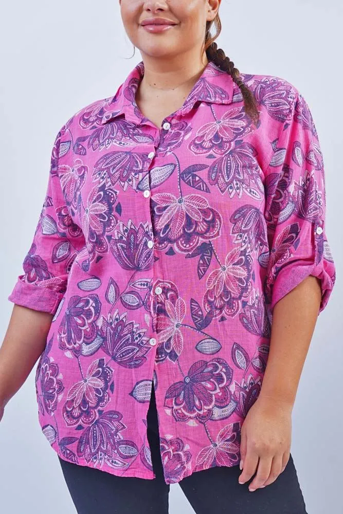 Flower Print Button Up Cotton Shirt