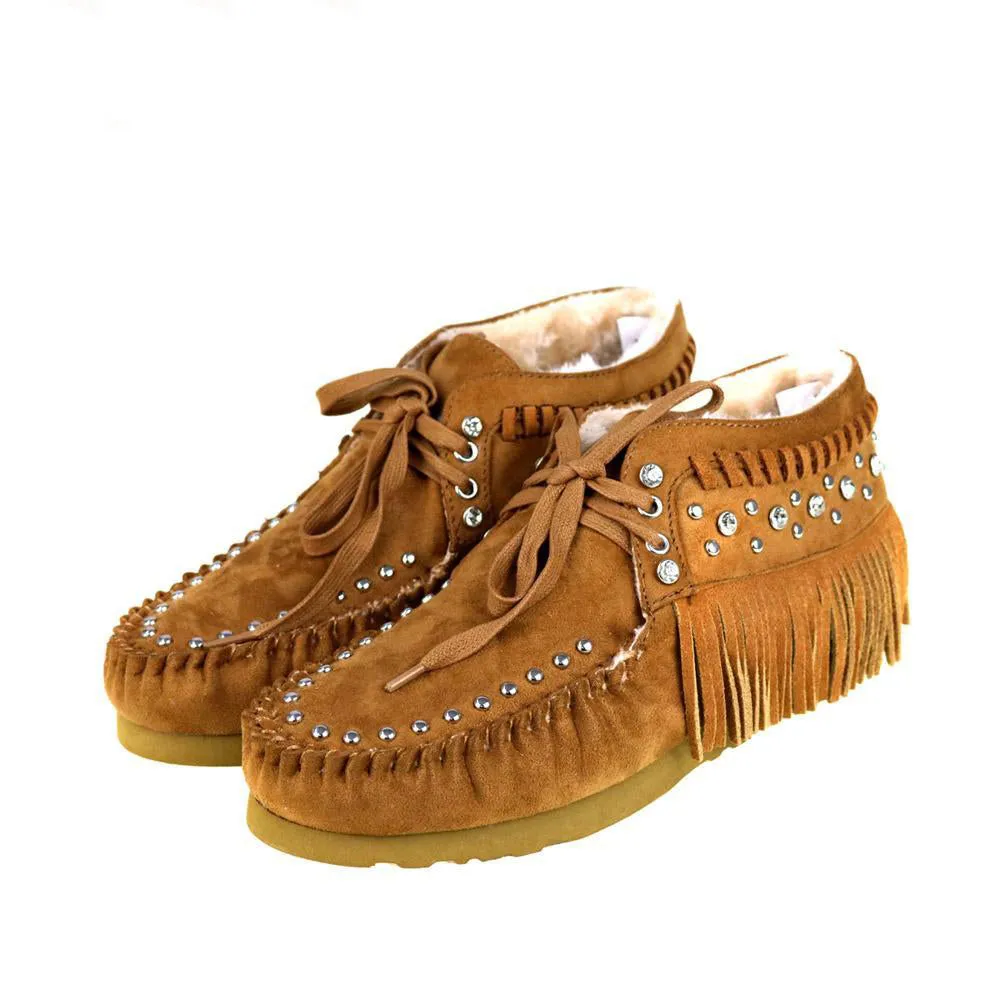 Fringe Suede Studs Bootie Moccasins