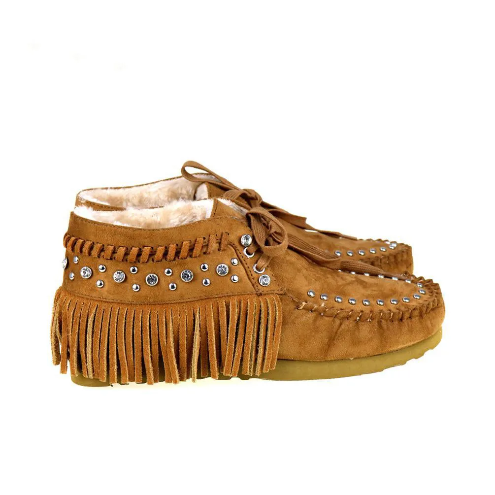 Fringe Suede Studs Bootie Moccasins