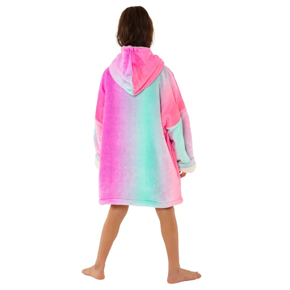 Girls Ombre Fluffy Fleece Wearable Hoodie Blanket