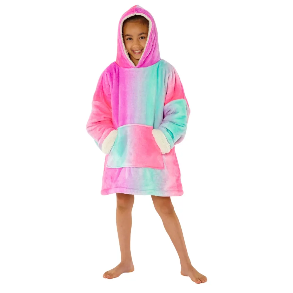 Girls Ombre Fluffy Fleece Wearable Hoodie Blanket