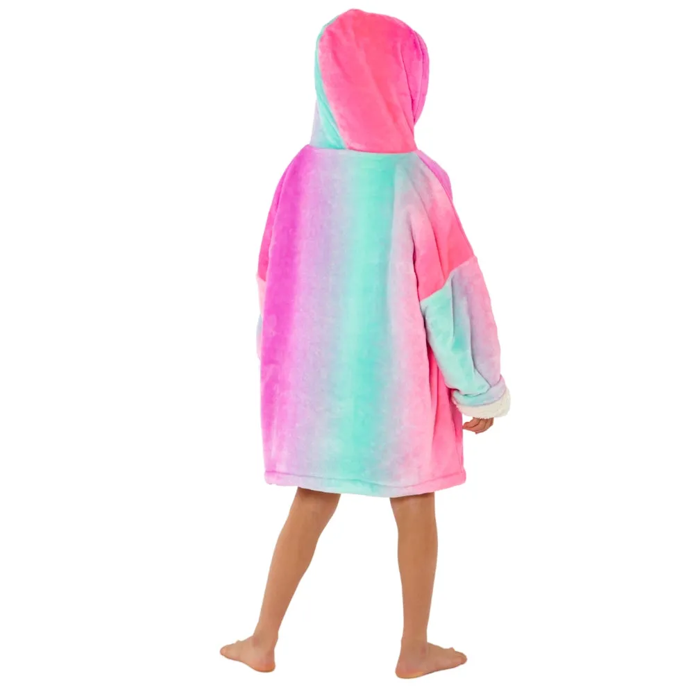 Girls Ombre Fluffy Fleece Wearable Hoodie Blanket