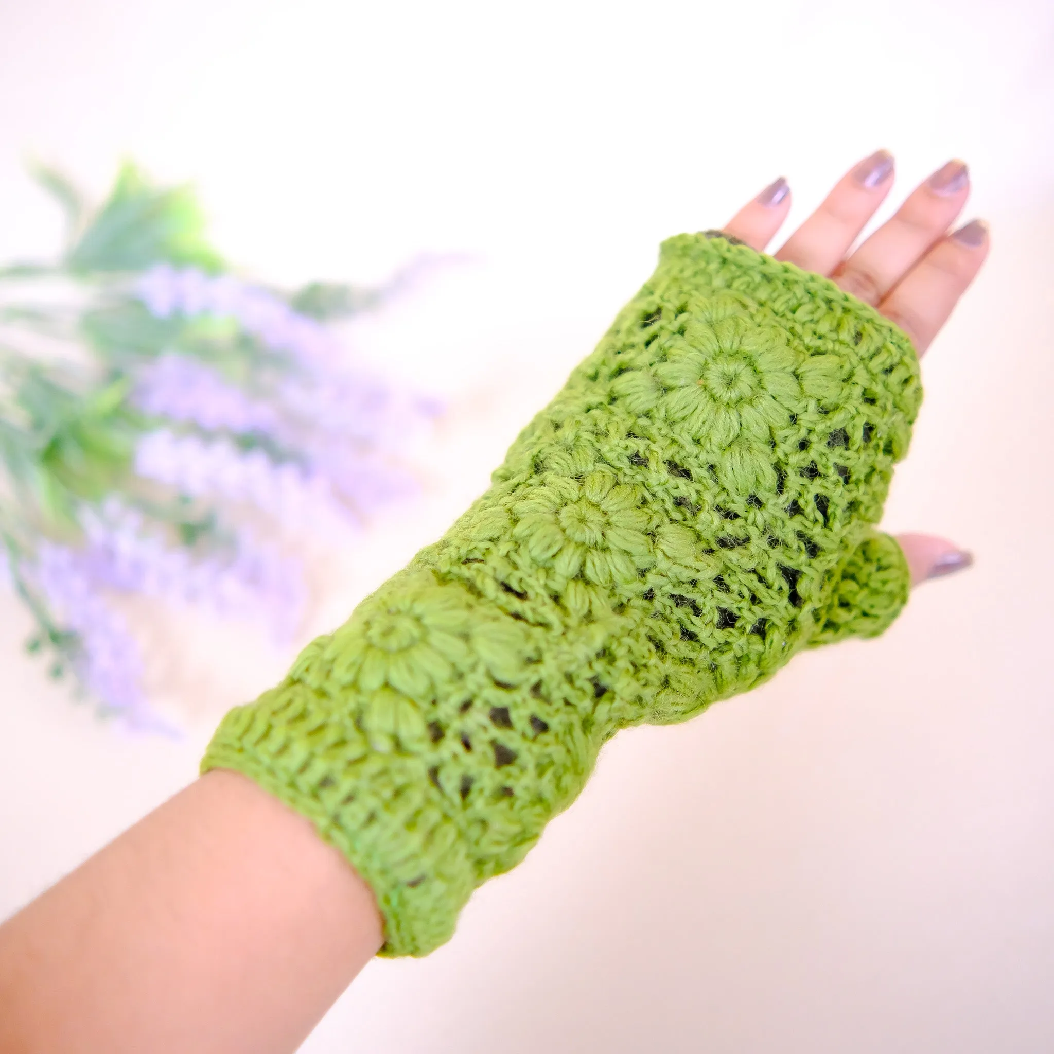 Hand Knit Crocheted Fleece Lined Hand Warmers