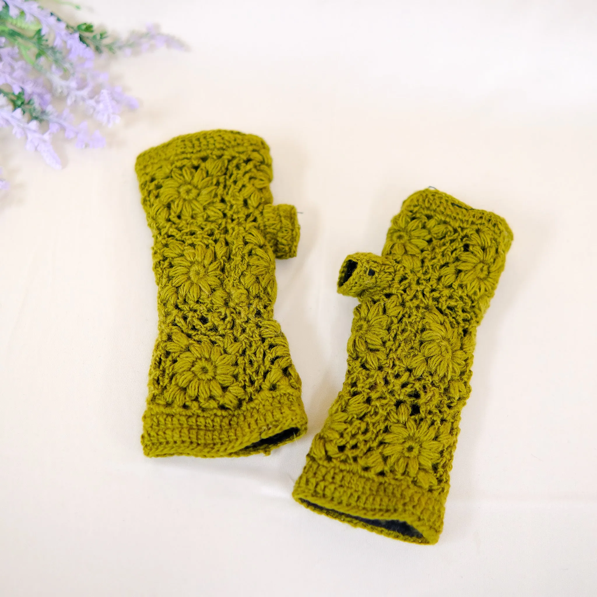 Hand Knit Crocheted Fleece Lined Hand Warmers