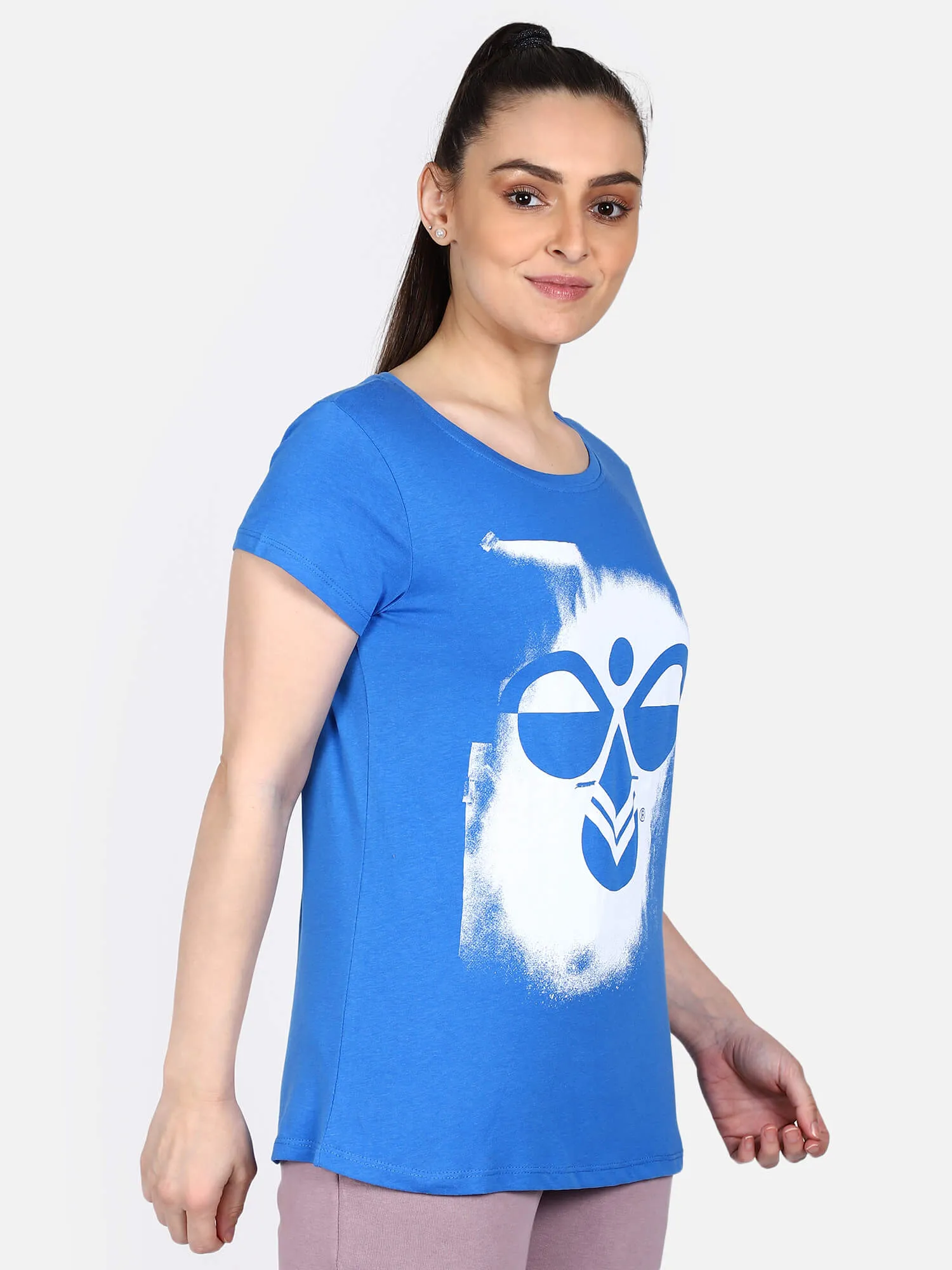 Hazel Women Cotton Blue T-Shirt