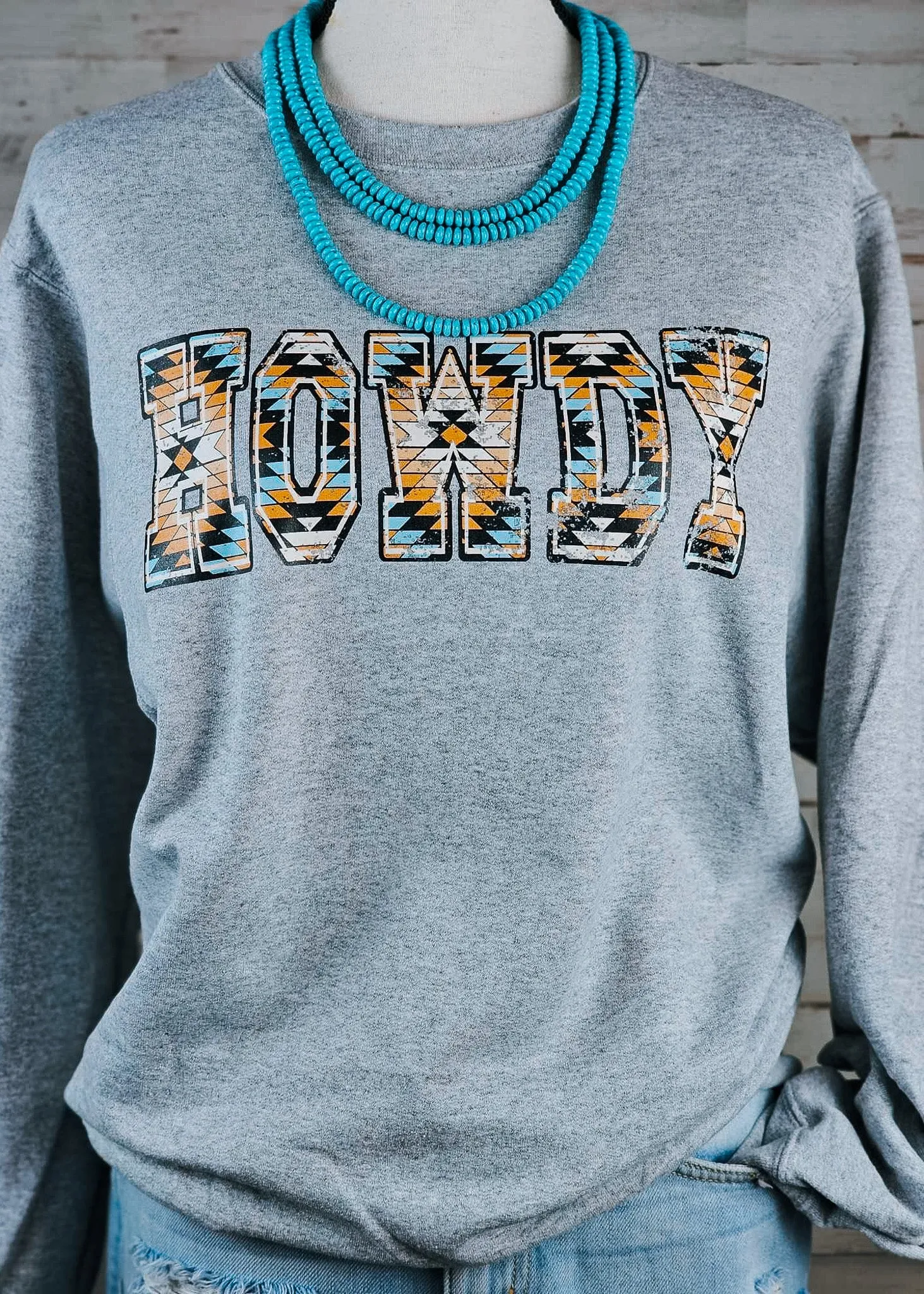 Heather Gray Aztec HOWDY Fleece Pullover