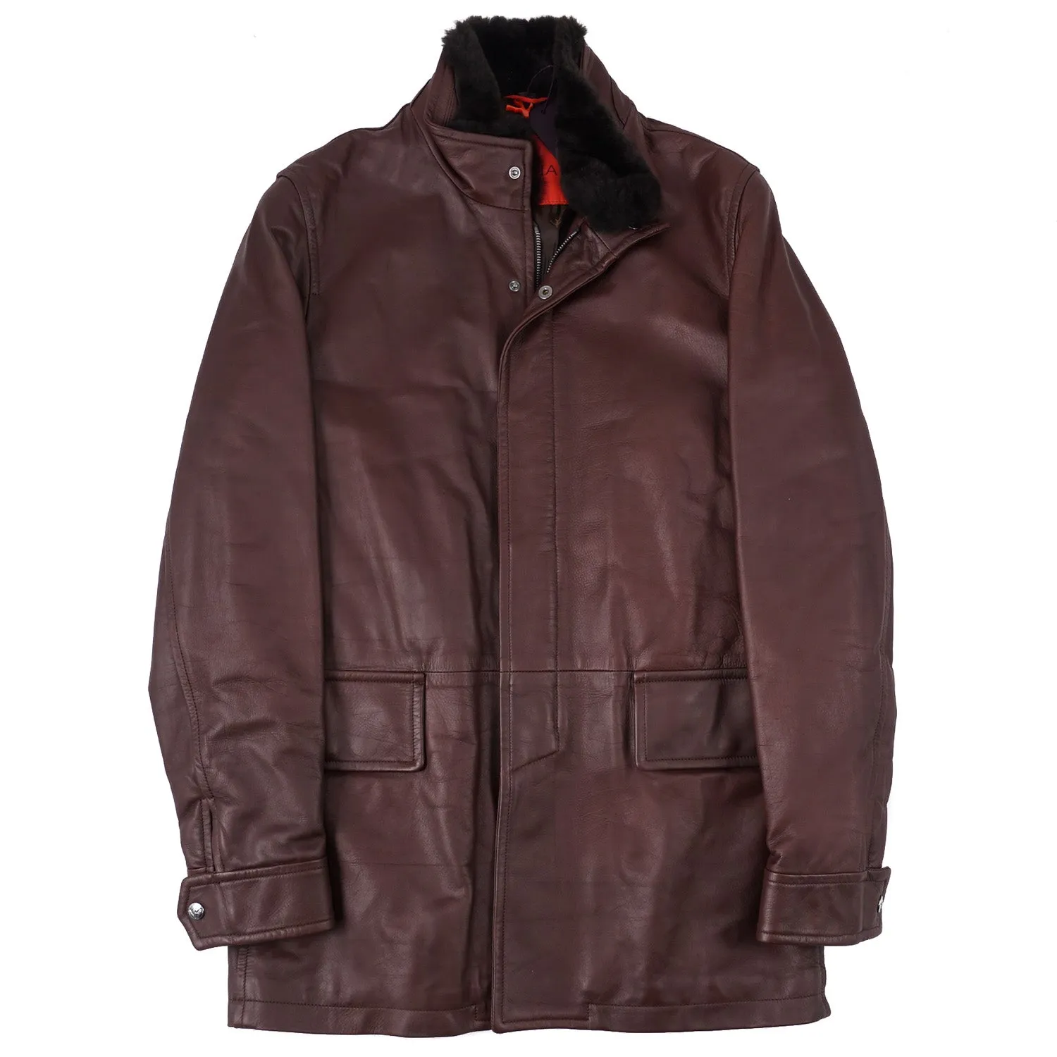 Isaia Baby Buffalo Leather Jacket with Fur Collar