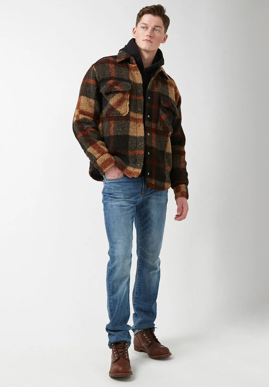 Jadel Men's Sherpa Shacket in Brown Plaid - BPM14489