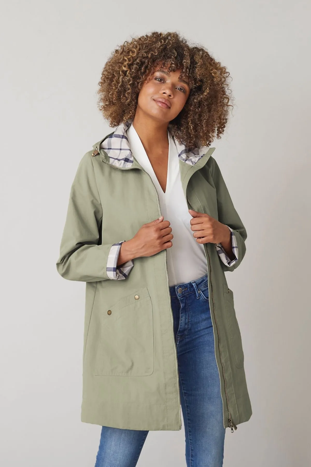 JENNY Cotton Spring Jacket with Check Detailing 2416