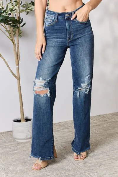 Judy Blue Women's High-Rise 90's Straight Leg Ripped Jeans