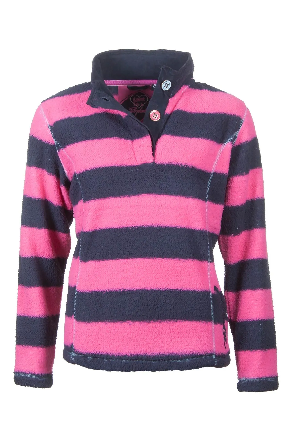 Ladies Striped Button Neck Fun Fleece