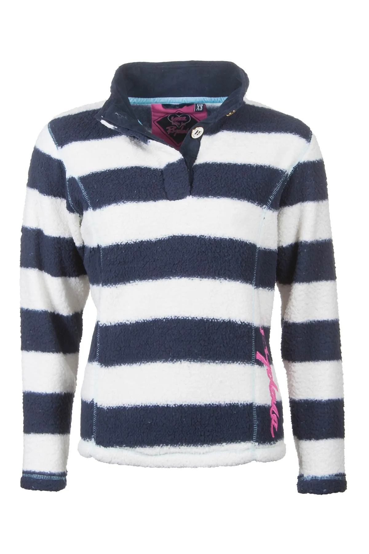 Ladies Striped Button Neck Fun Fleece