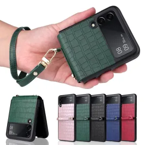 Leather Hand Strap Anti-fall Phone Case for Samsung Galaxy Z Flip Series