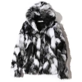 Left ROM Winter Warm Plus Fleece Faux Fox Fur Hooded Jacket Thick Boutique Fashionable Male Slim Coats Size S-5XL