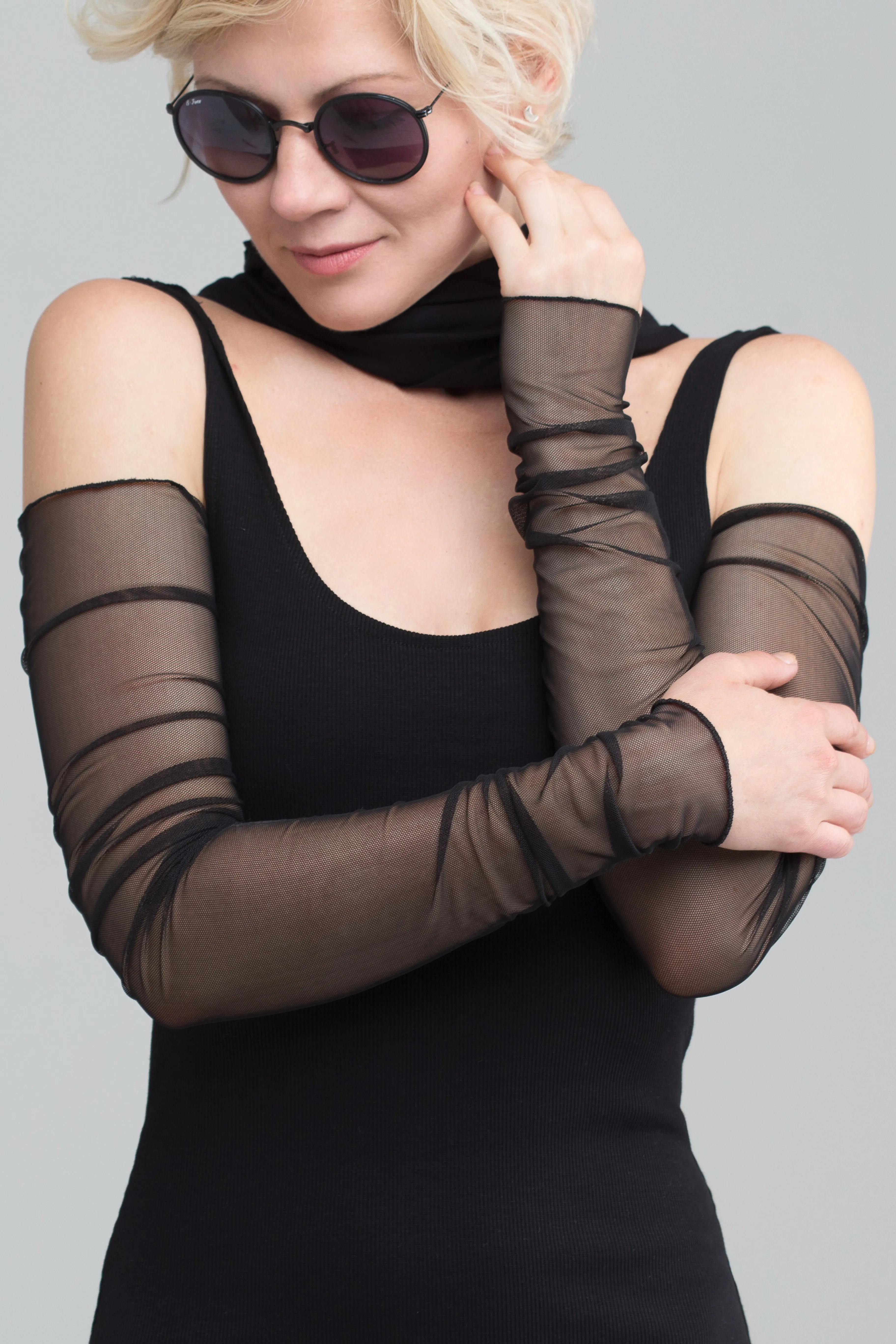 Long mesh fingerless gloves