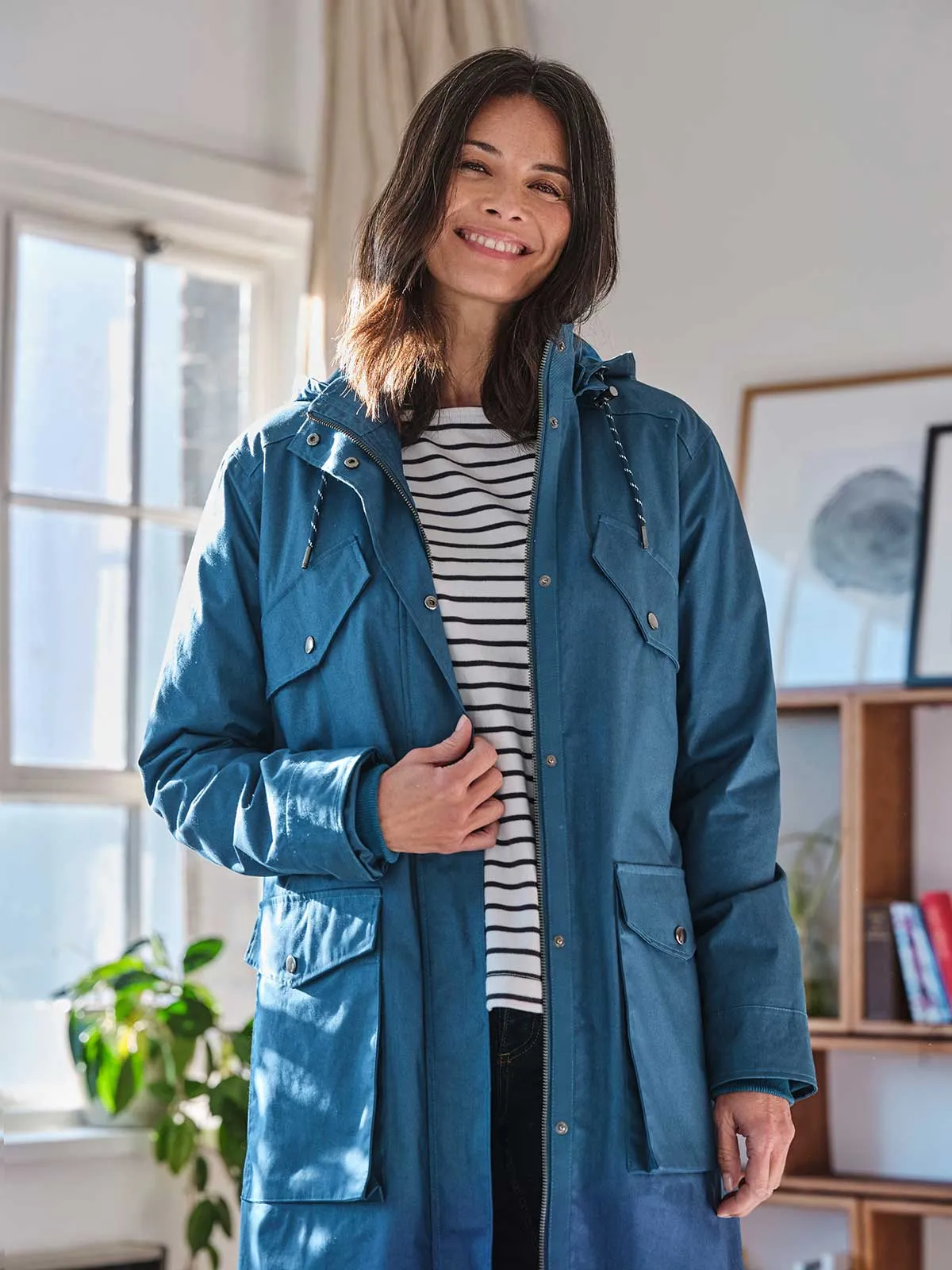 Makenna Organic Cotton Waterproof Parka Jacket - Lake Blue