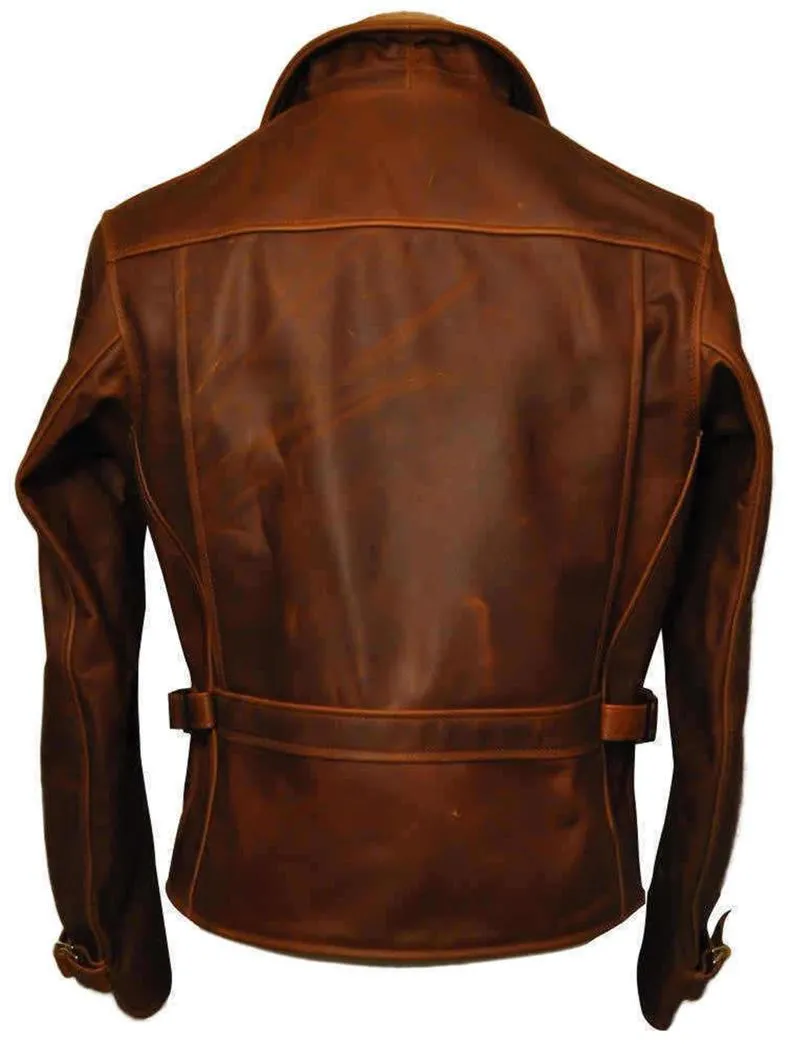 Mens Brando Cafe Racer Motorcycle Leather Jacket