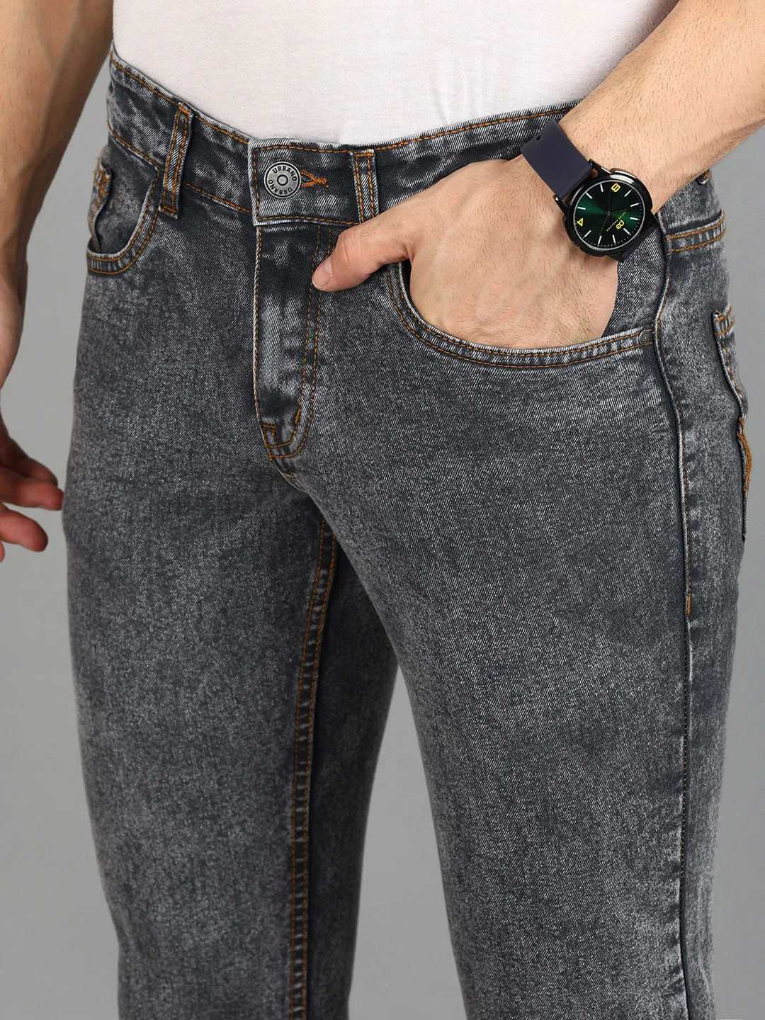 Men's Dark Grey Washed Bootcut Jeans Stretchable