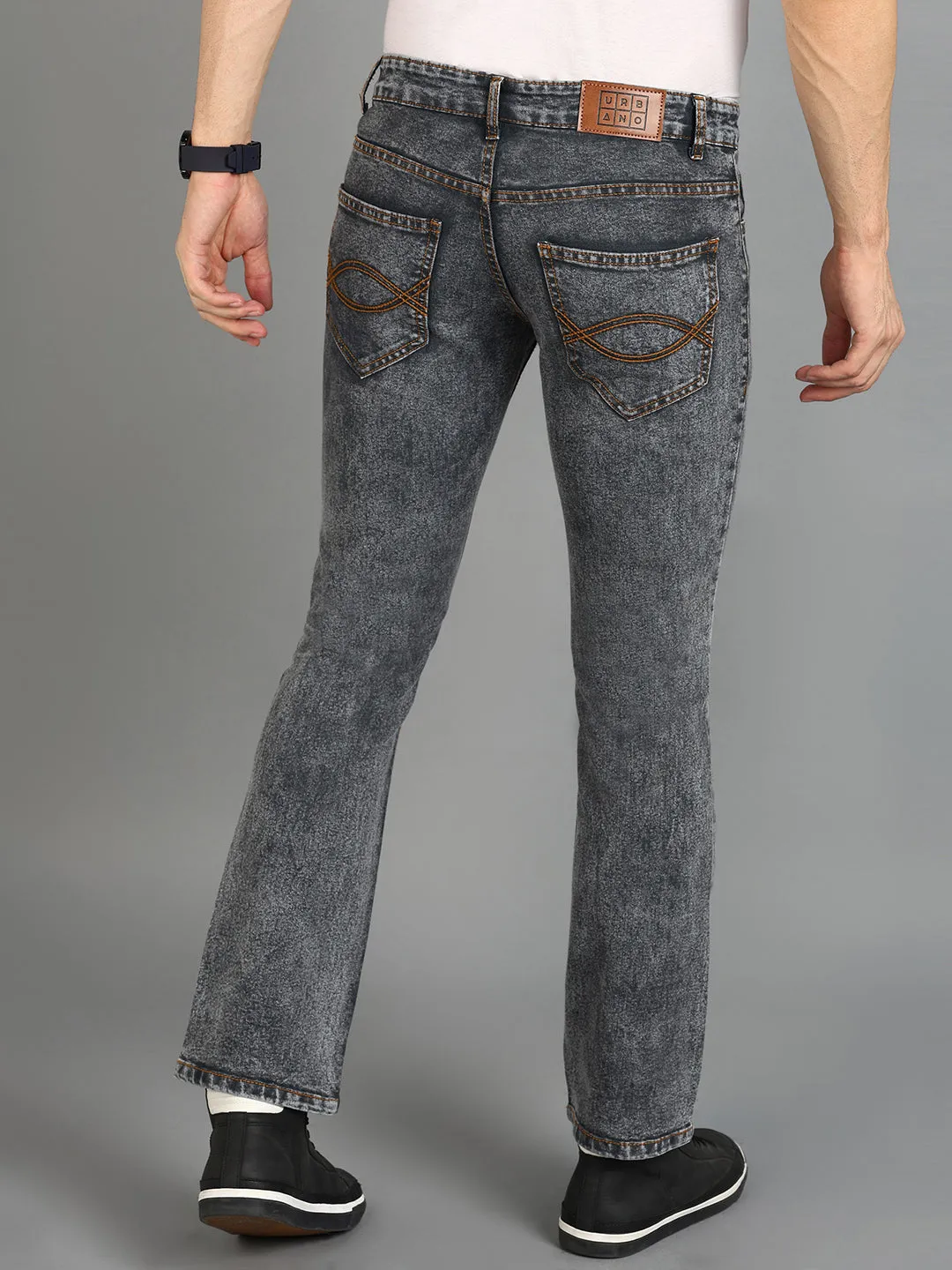 Men's Dark Grey Washed Bootcut Jeans Stretchable